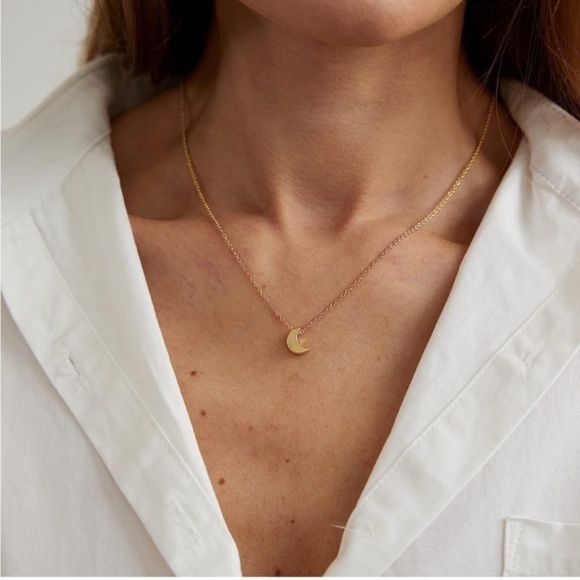 GOLD 14k Gold Plated Moon Pendant Necklace - Picture 1 of 2